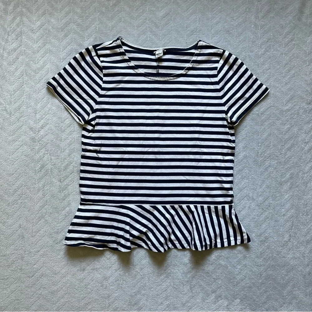 J. Crew Striped Peplum Top Navy Blue/ White Size M - Picture 3 of 7